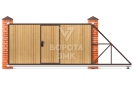 Деревянные откатные ворота 2200×3200 ЗМК-7713